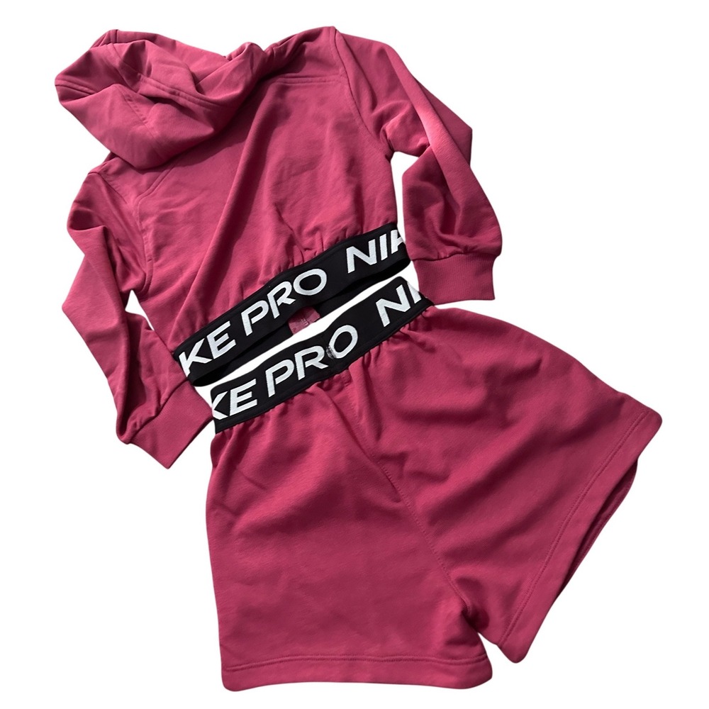 Nike Pro Dri-FIT Crop Hoodie & Shorts Set Girls XS Athletic Activewear - Picture 3 of 8